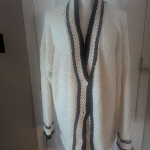 Pink Lily White Cardigan with Black Accents